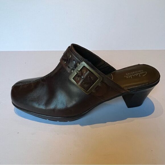 Women's Clarks Bendables Leather Clogs Brown Size 10W - Picture 4 of 11